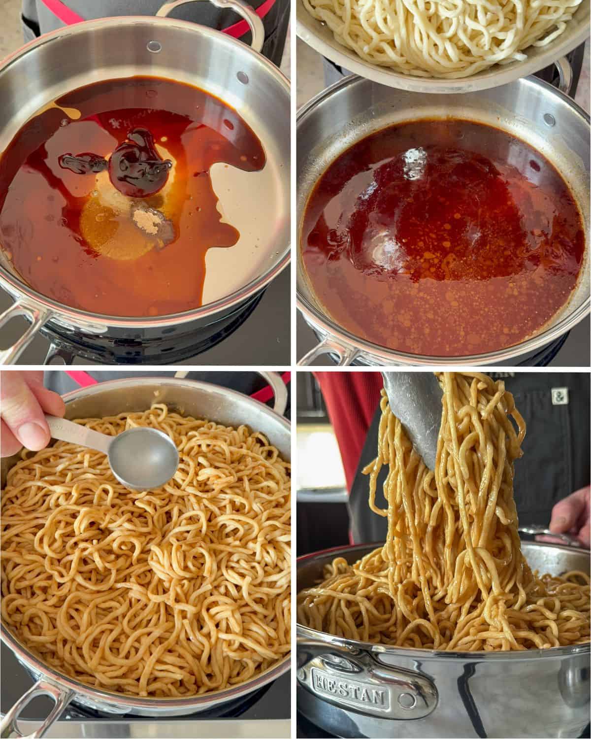 Create the noodle sauce and coat the Yi Mein noodles.