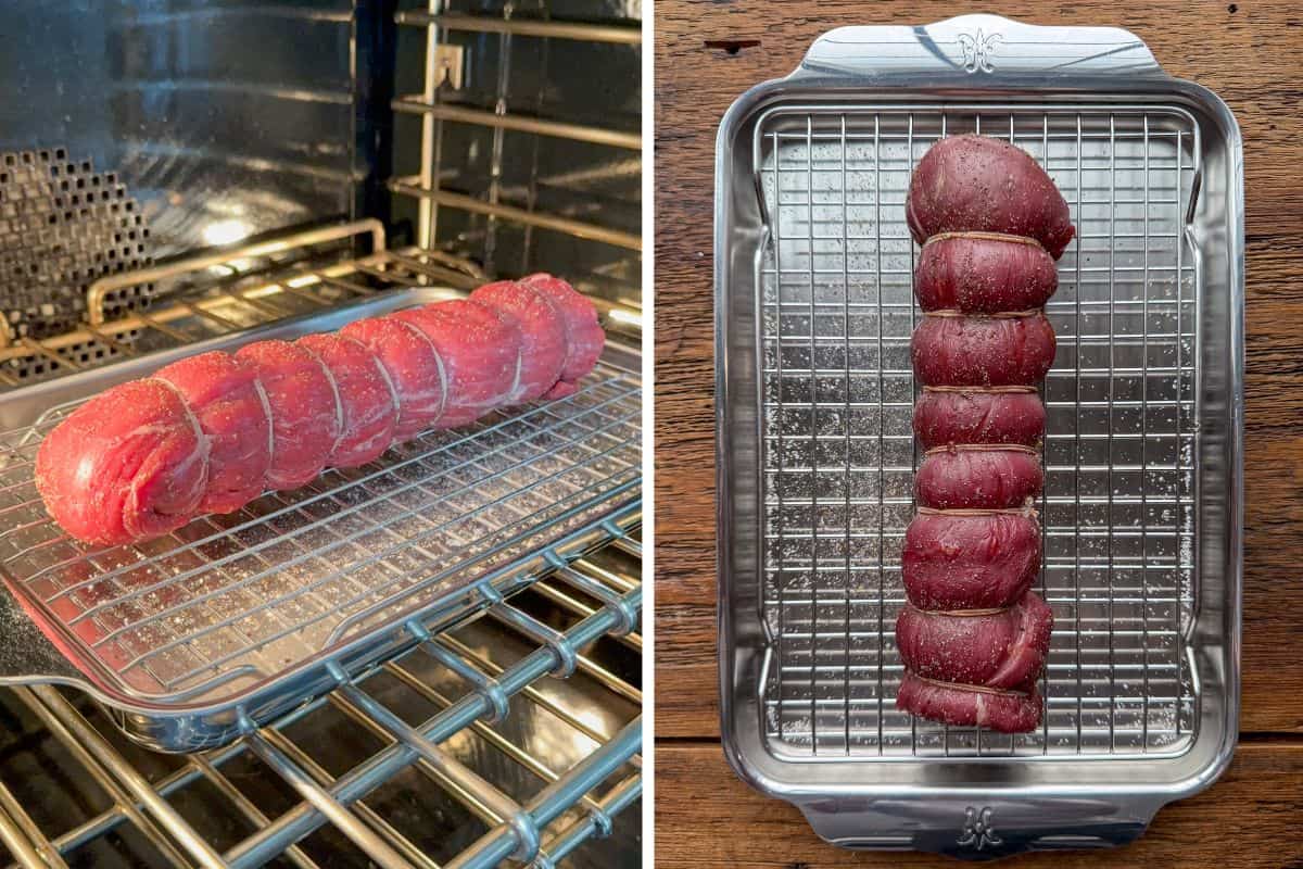 Place the veal in the oven to slow-cook (reverse-cook).