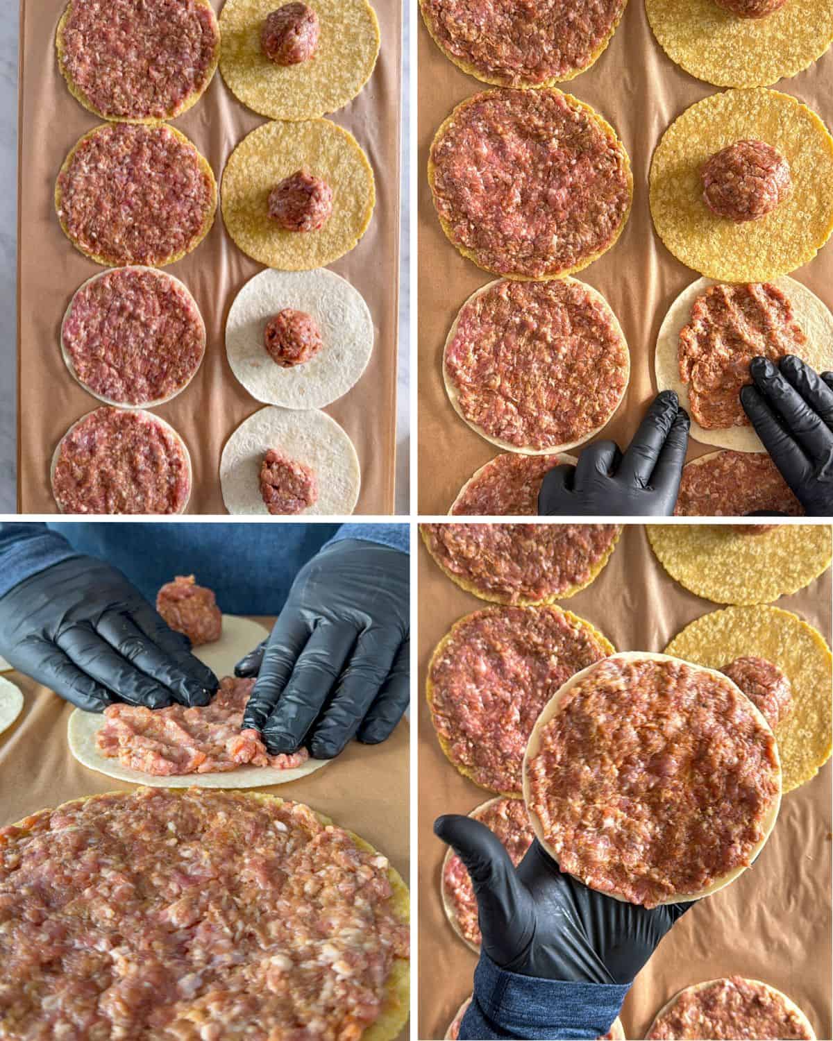 How to make pork tacos step by step. Divide the pork mixture evenly among the 8 tortillas. Using your hands, the back of a spoon, or a small offset spatula, spread the pork in a thin, even layer over each tortilla, leaving a very small border around the edge.