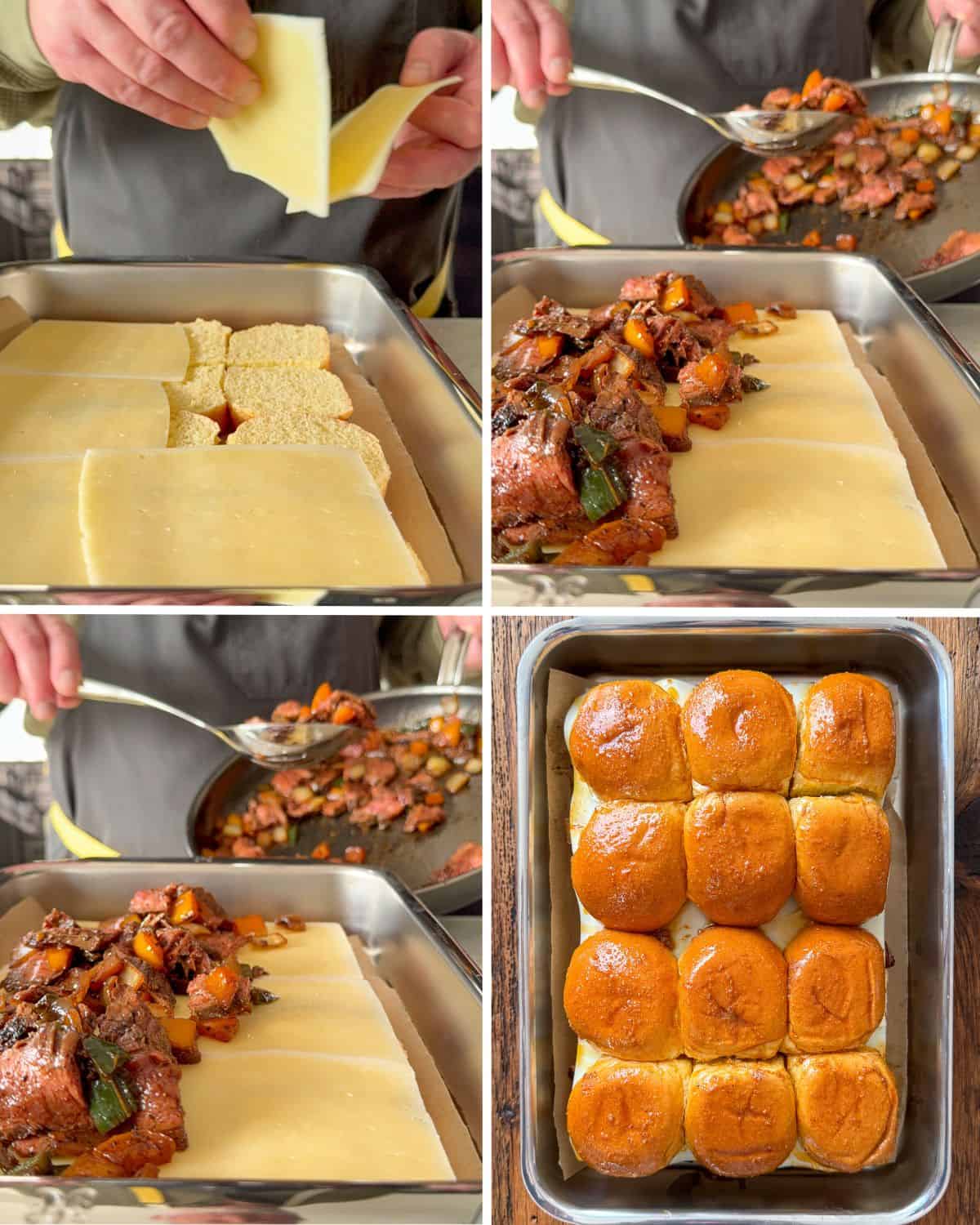Steak Fajita Pull-Apart Sliders - assemble the steak sliders