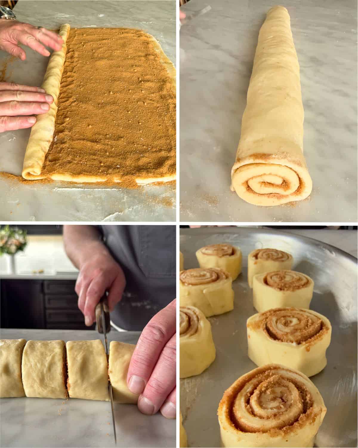 Roll the dough into a log and cut it into 13 rolls.