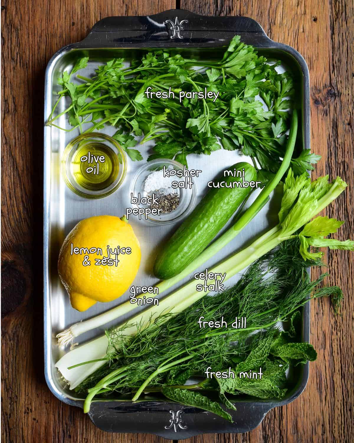 Ingredients for a cucumber and celery slaw.