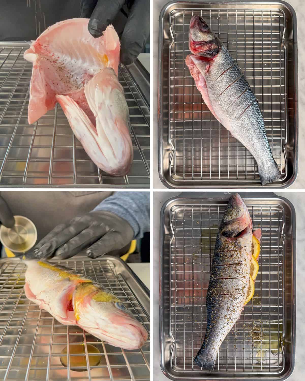 These images show how to prepare whole branzino.