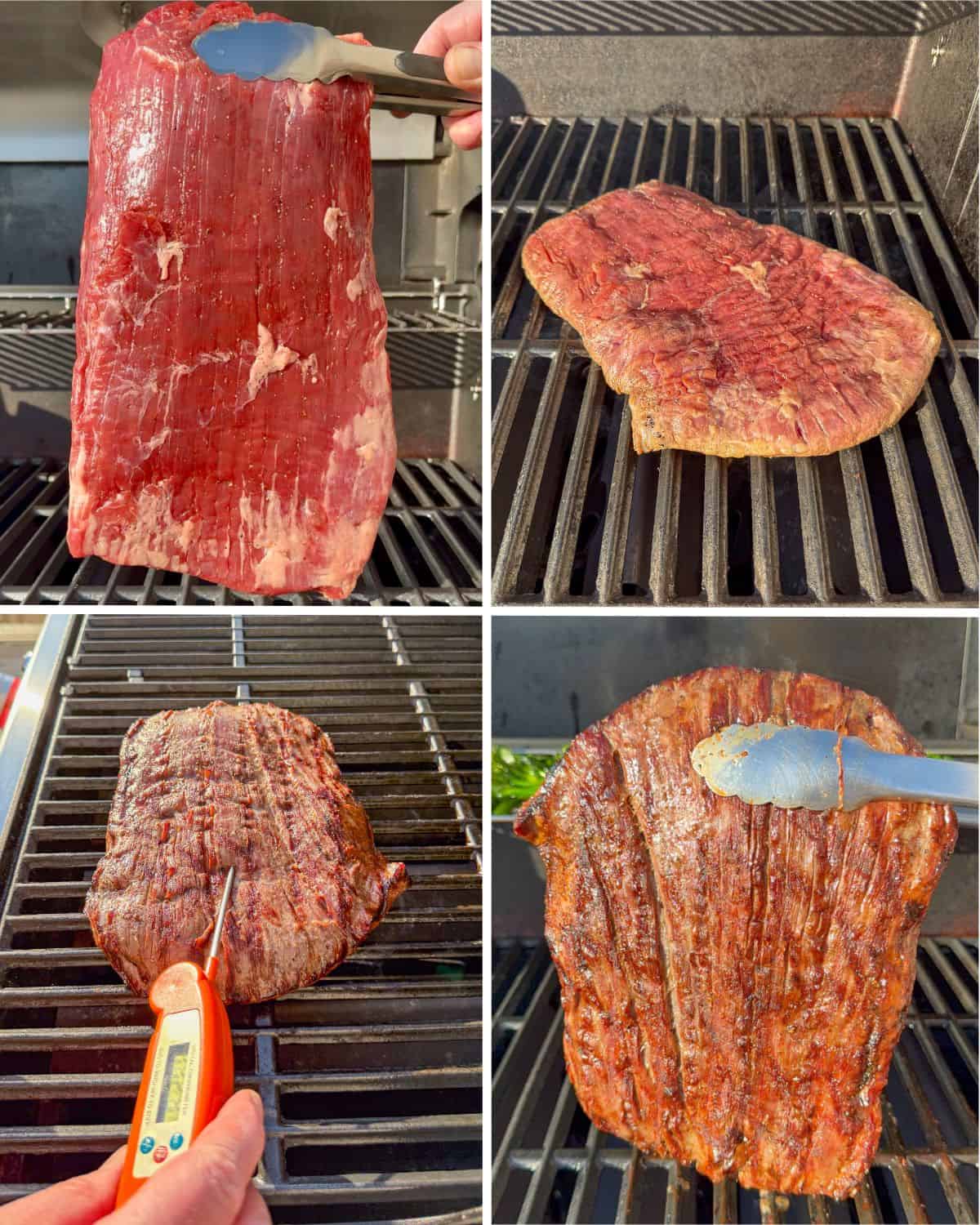 This shows how to grill a flank steak on a Weber grill.