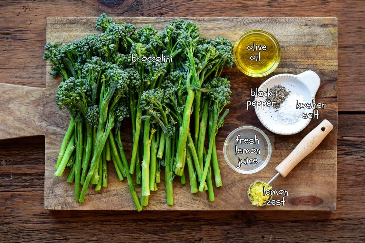 Ingredients for a grilled broccolini recipe.