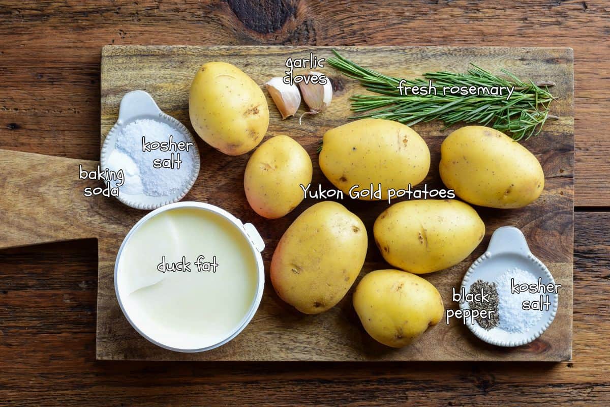 Ingredients for duck fat roasted potatoes.
