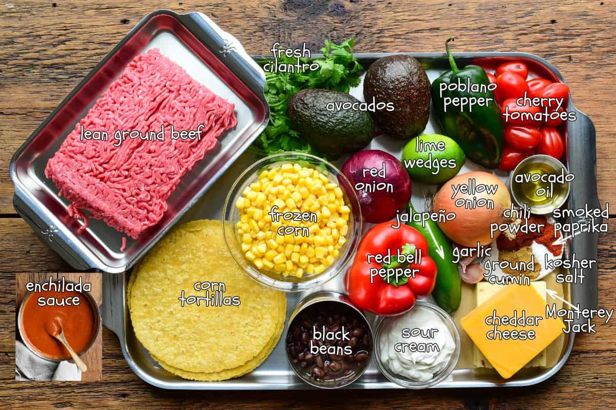 Ingredients for a skillet enchilada recipe.