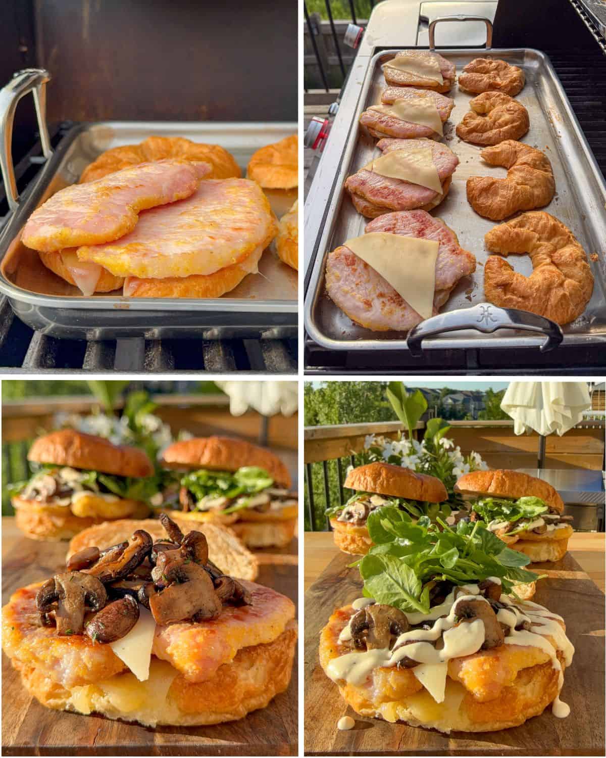 Assemble the Steakhouse Peameal Bacon Sandwiches with Mushrooms, aioli and watercress.