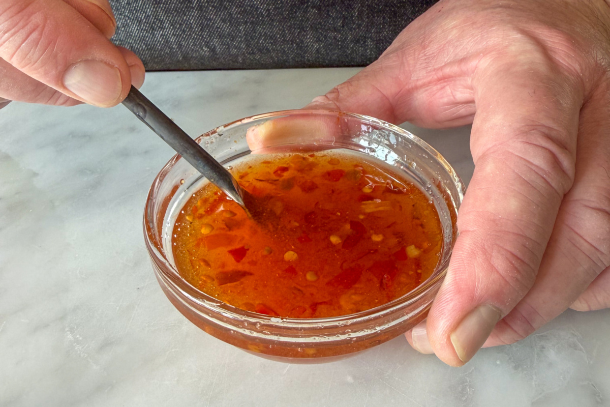 Mix the hot honey ingredients into a small bowl.
