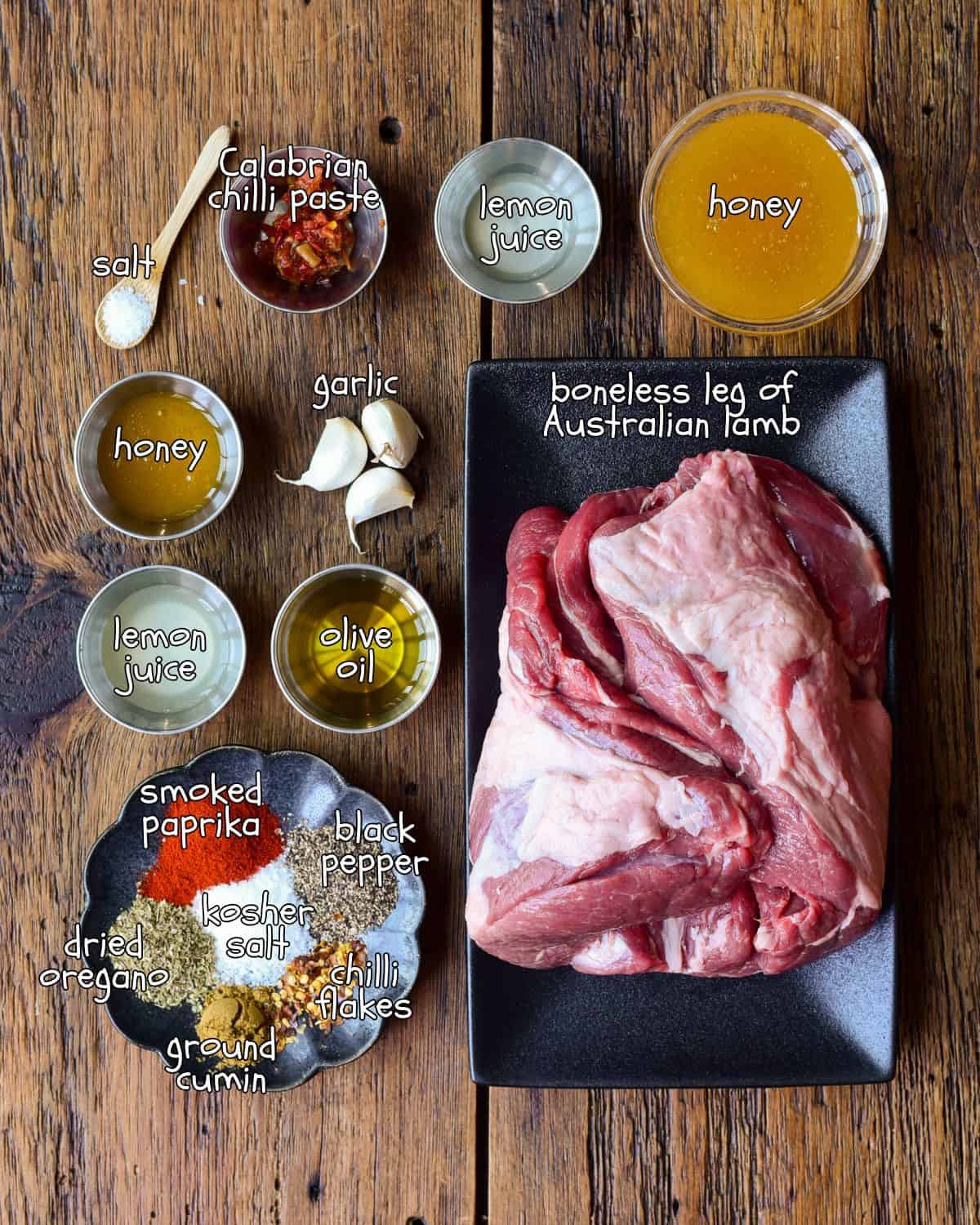 Ingredients for a sticky hot honey lamb lettuce wraps recipe.