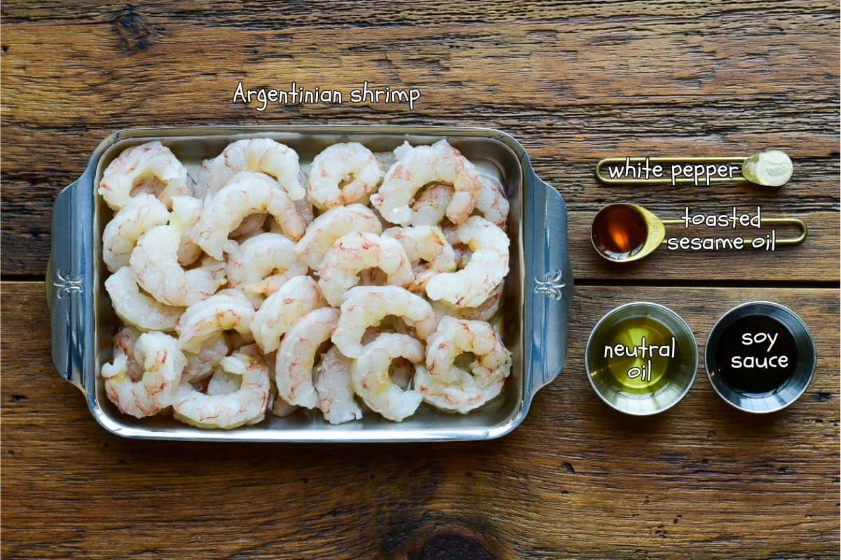 Ingredients for an Argentinian shrimp & udon recipe.