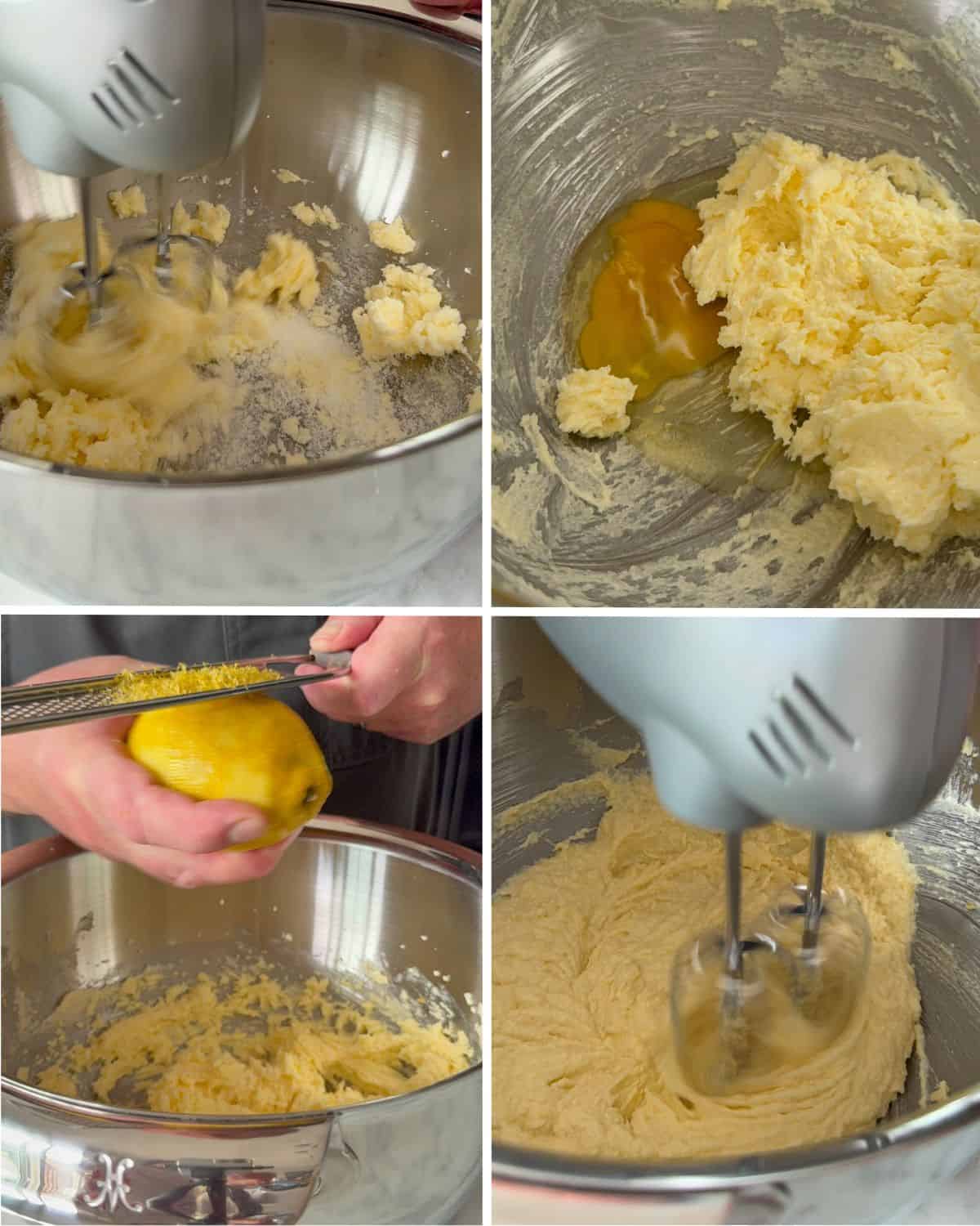 Mix the wet ingredients for the lemon berry cake in a large bowl with a blender.