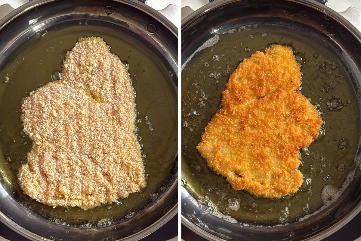 Shallow fry the chicken cutlets until golden brown.