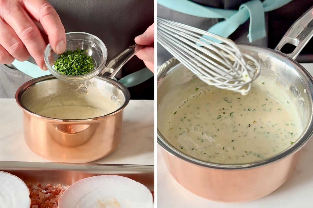 Whisk the herbs into the cream sauce.
