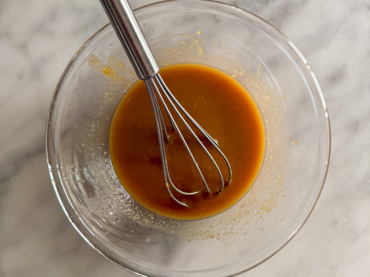 A bowl of miso-maple glaze for steelhead trout.
