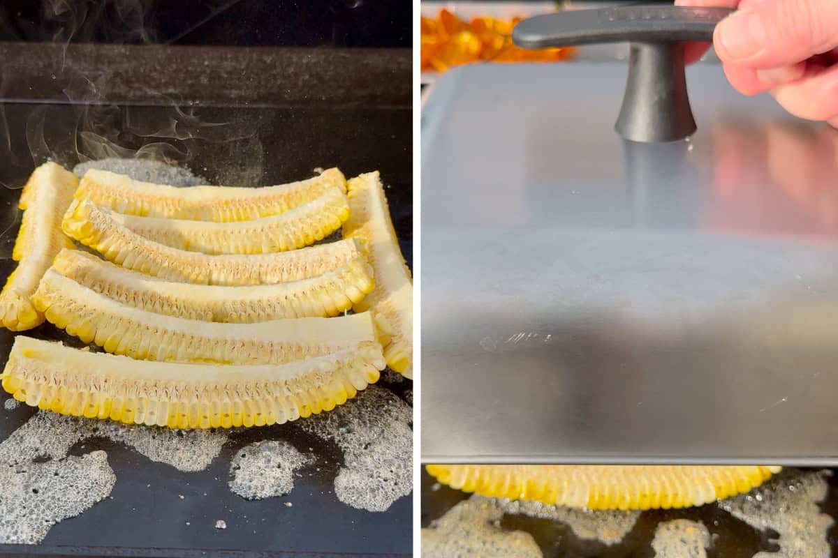 Pour water over the corn ribs and cover with a basting dome.