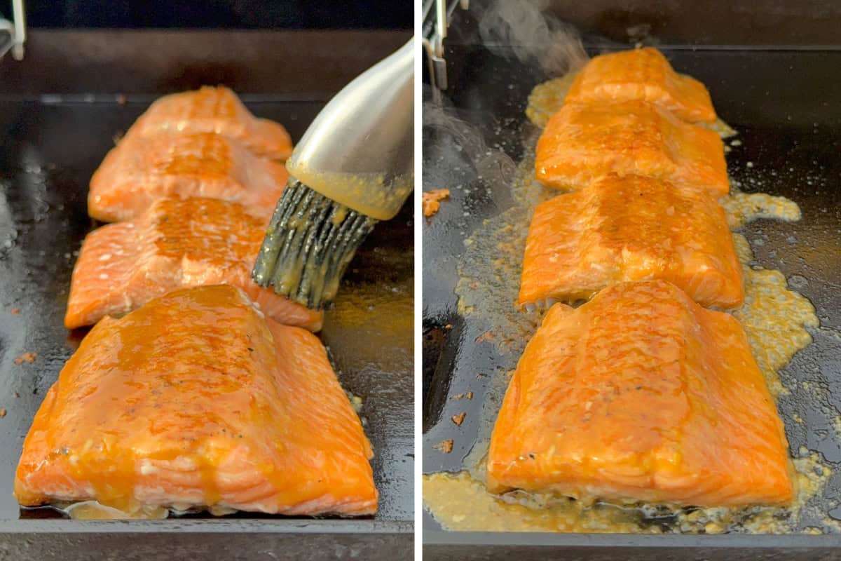 Brush the miso-maple sauce on the steelhead trout.