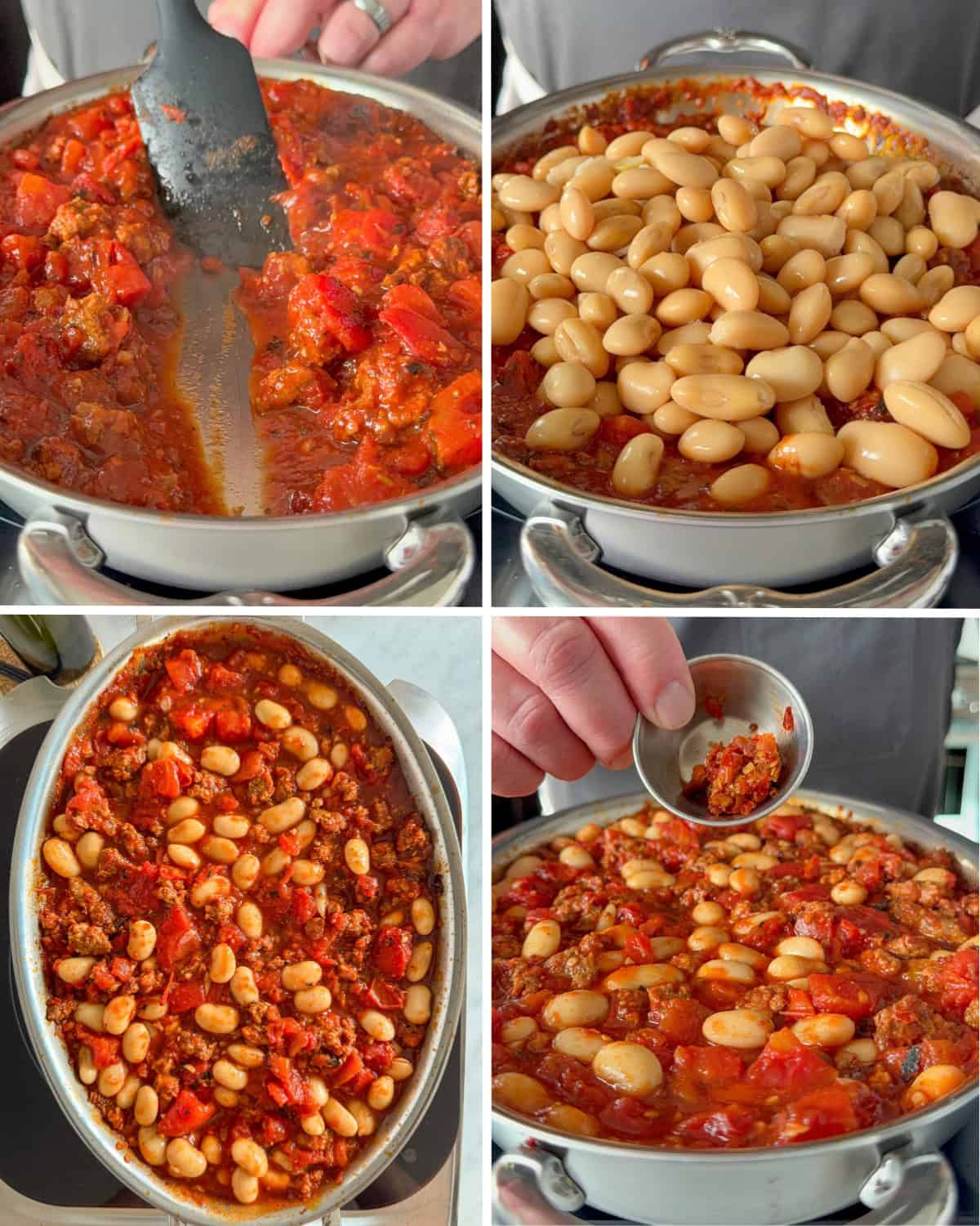Finish off the pizza beans sauce by adding in the butter beans and the Calabrian chiles.