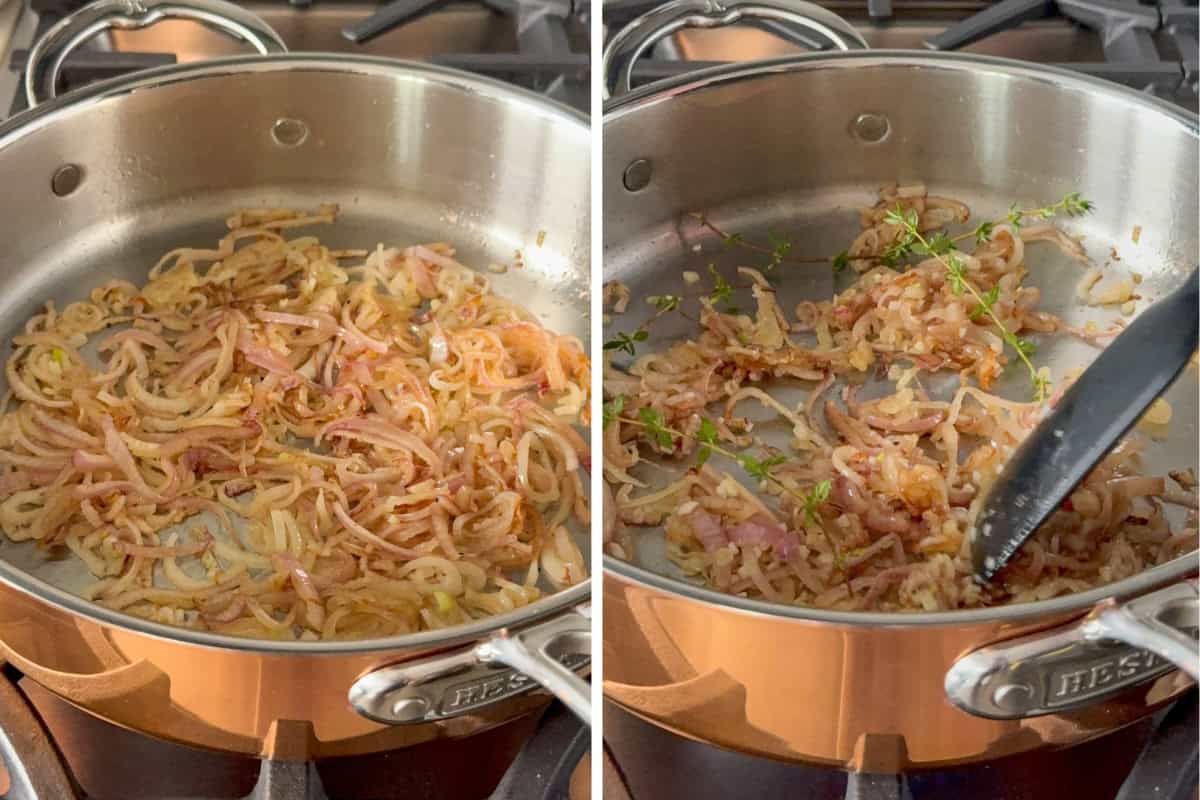 Cook the shallots with butter, garlic and thyme.
