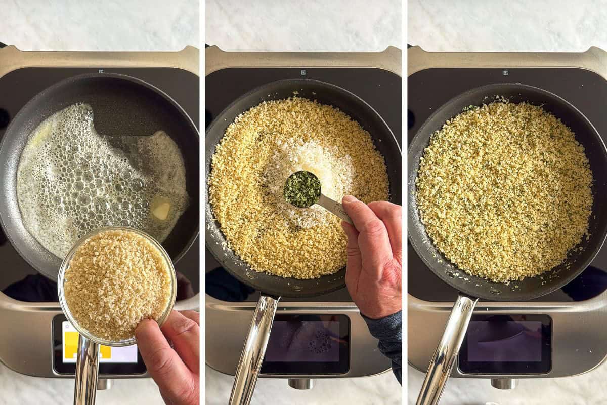 Toast the panko in butter, then add the herbs and Parmesan.