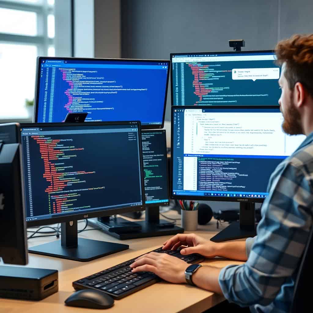 Developer using ChatGPT AI chatbot for coding assistance