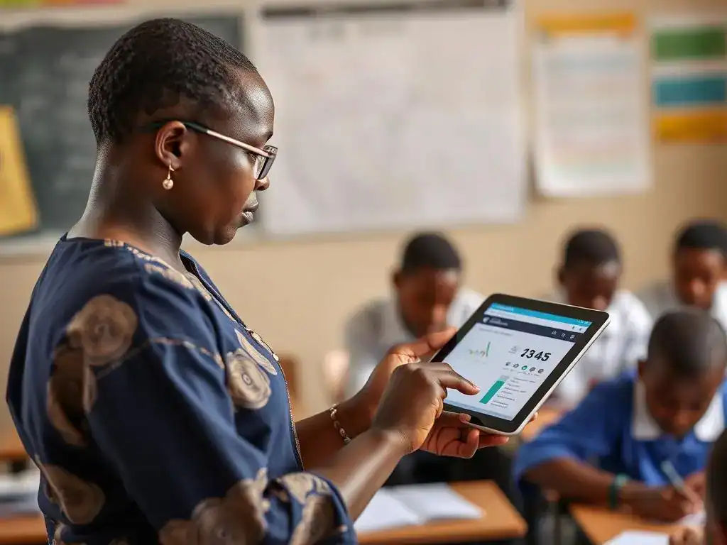 Nigerian teacher using AI-Powered EdTech Learning Platform to enhance classroom instruction
