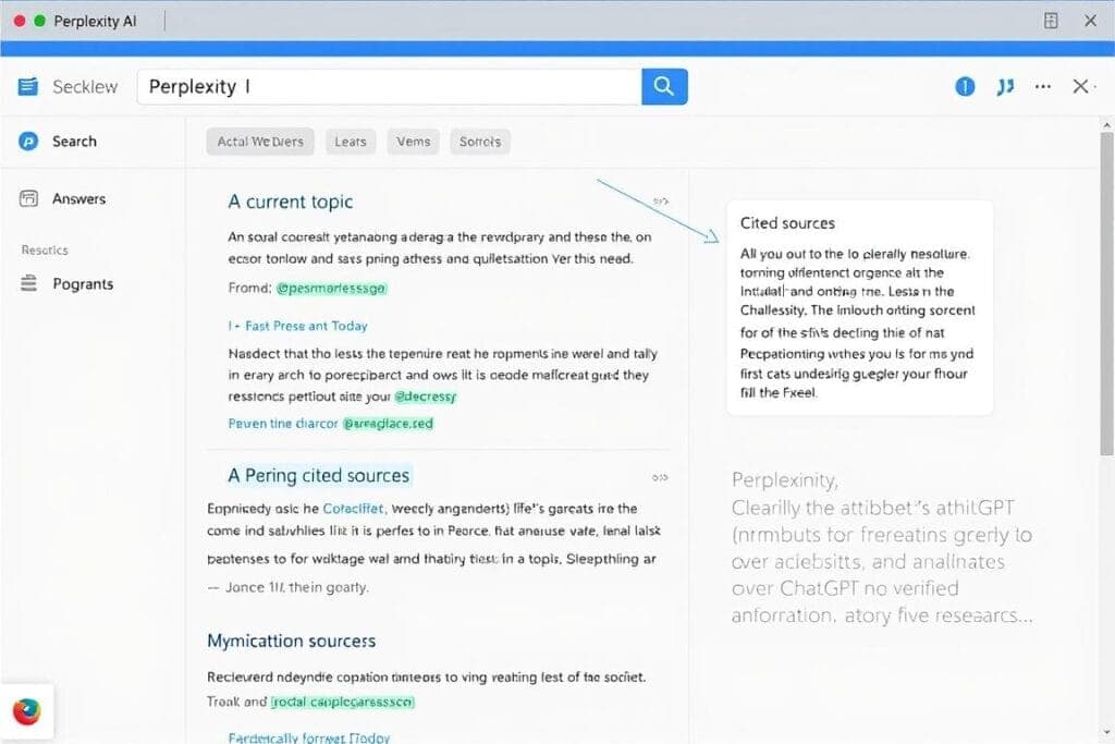 Perplexity AI interface showing search results with clear citations and source links