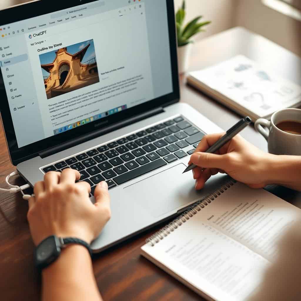 Writer using ChatGPT AI chatbot for content creation