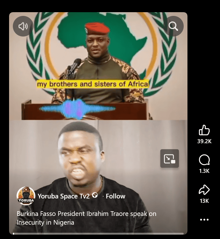 Viral Video of Ibrahim Traoré on Nigeria's Insecurity Is Deepfake