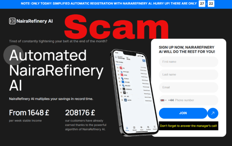 NairaRefinery AI Investment Platform Promises Unrealistic Returns Through an Unverified Website