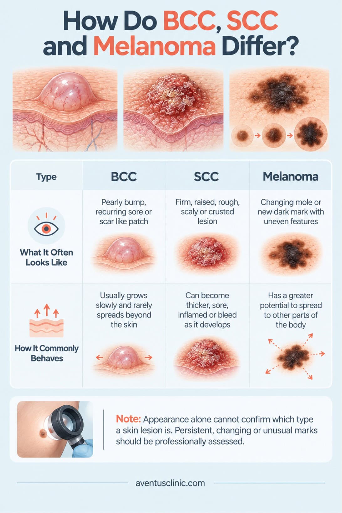 How do BCC, SCC and Melanoma differ