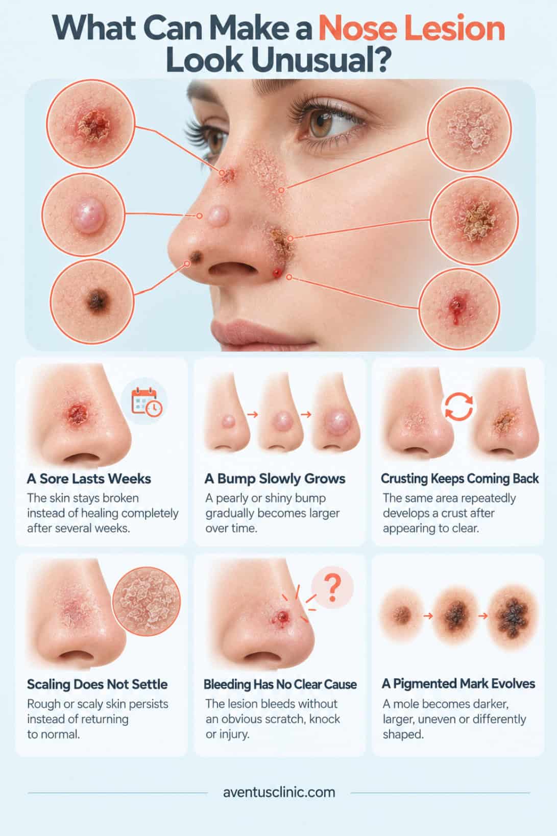 What can make a nose lesion look unusual