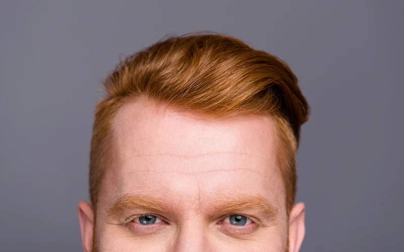 Photo of a ginger haired man, suffering with a unevening hairline