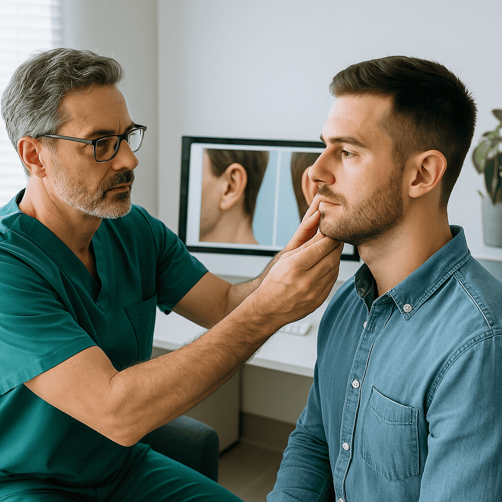 Consulto medico e valutazione della forma delle orecchie per piano di otoplastica personalizzato
