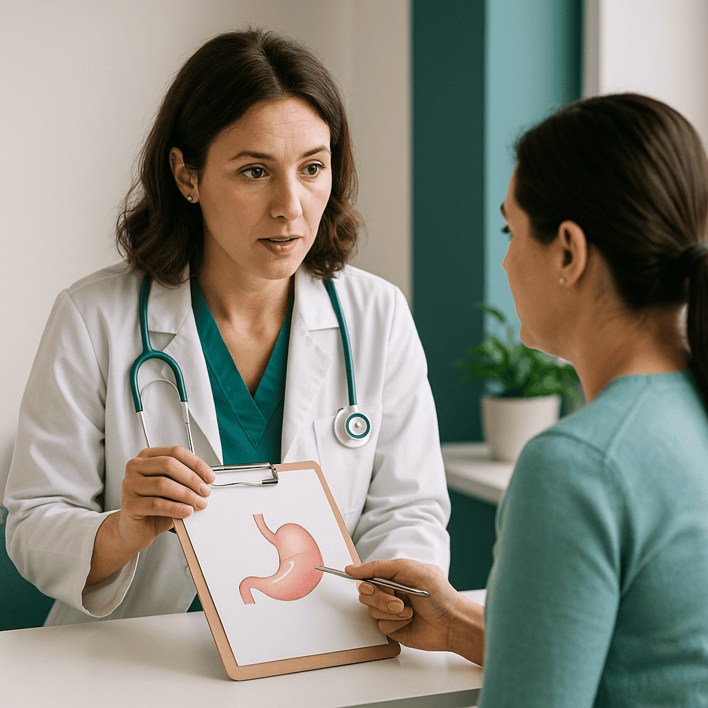 Consultation médicale en Turquie à propos du ballon gastrique avec un schéma explicatif