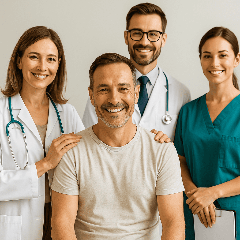 Médecins souriants avec stéthoscopes, équipe médicale hautement qualifiée.