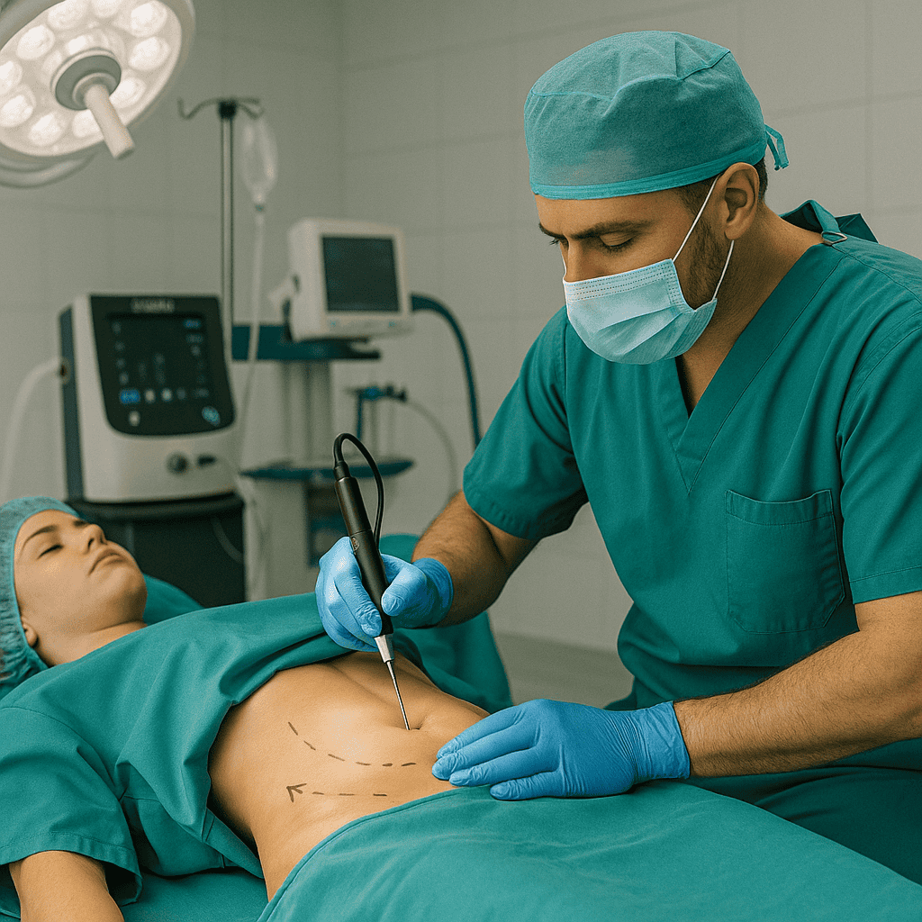 Intervention chirurgicale de liposuccion VASER en Turquie Liposuccion VASER en cours dans une clinique esthétique en Turquie