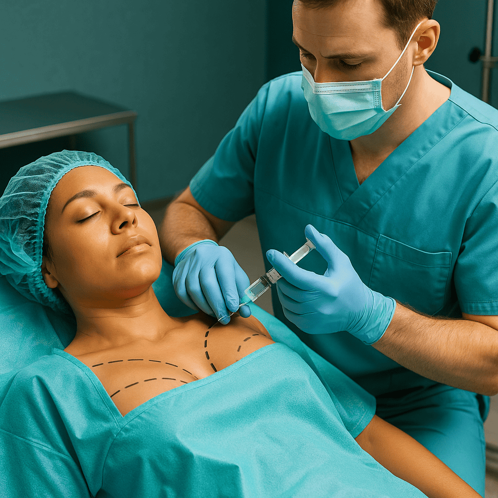 Préparation et anesthésie avant un lifting des seins dans une clinique en Turquie
