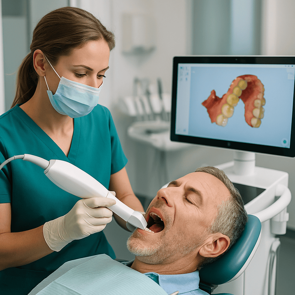 Posizionamento e regolazione finale di una corona dentale fissa su paziente