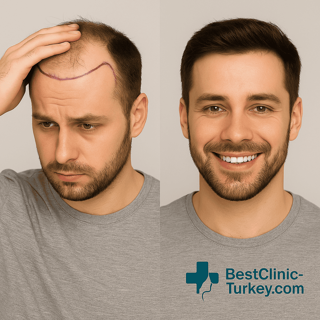 Confronto prima e dopo trapianto di capelli in Turchia con BestClinic-Turkey