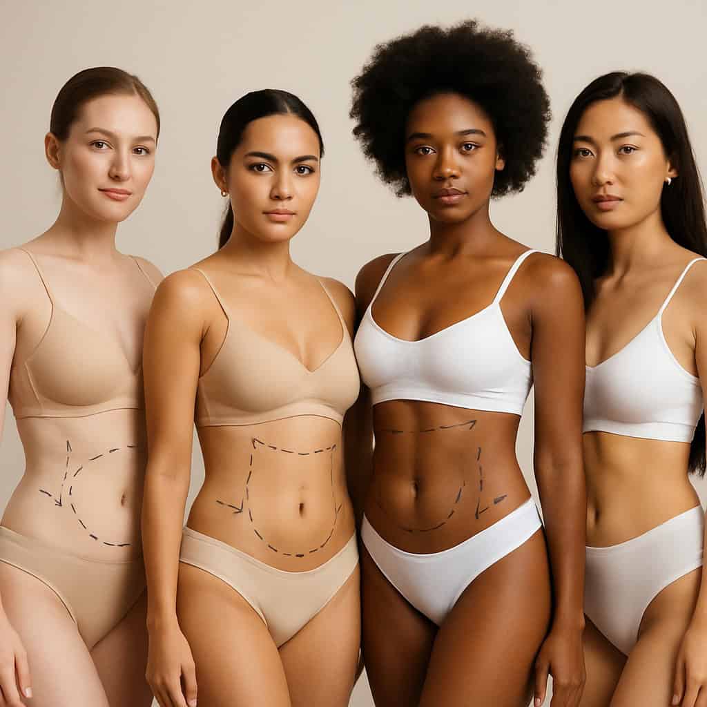 Pazienti di diverse etnie mostrano risultati di chirurgia plastica addominale e body contouring