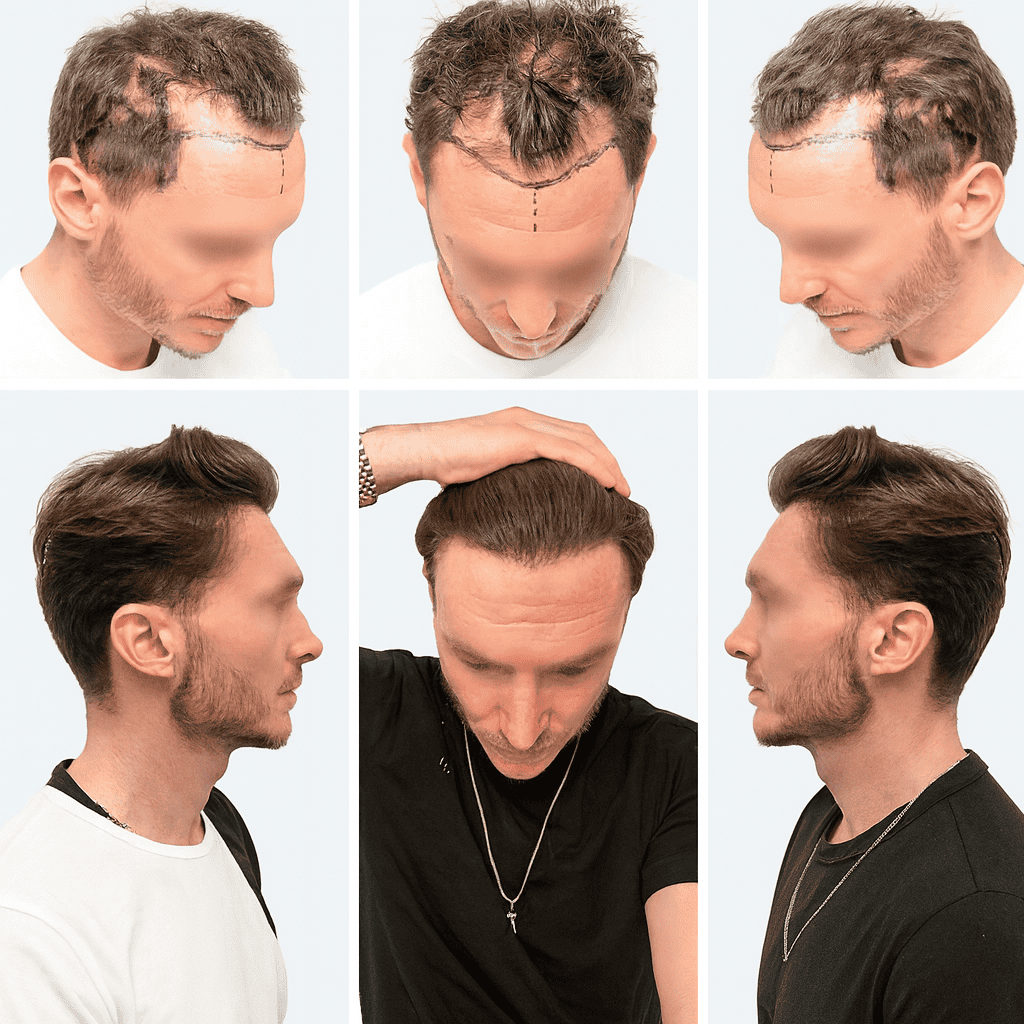 Confronto risultati prima e dopo trapianto capelli FUE e DHI: evoluzione dell'attaccatura e densità capillare maschile