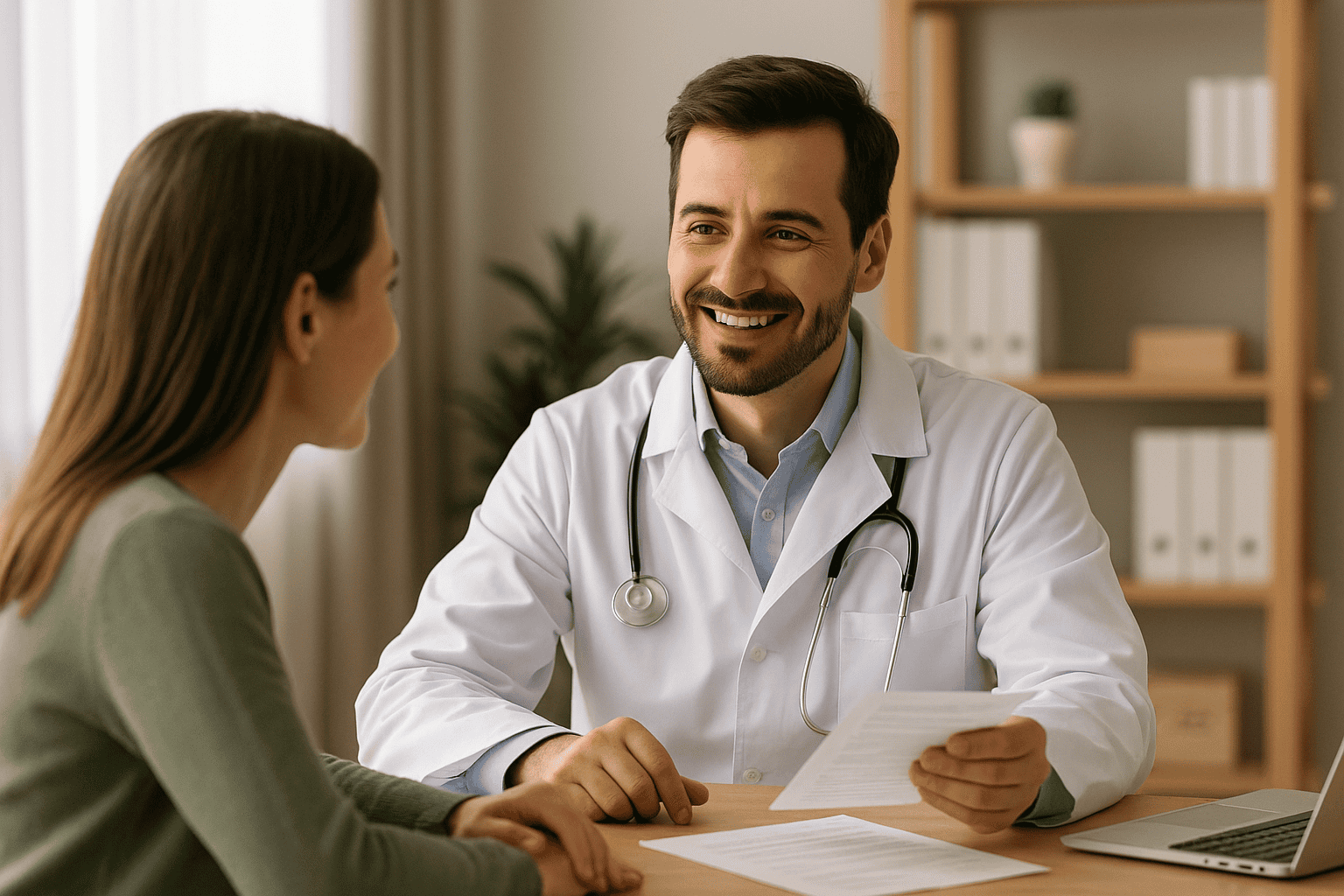 Médecin souriant présentant un devis médical à sa patiente