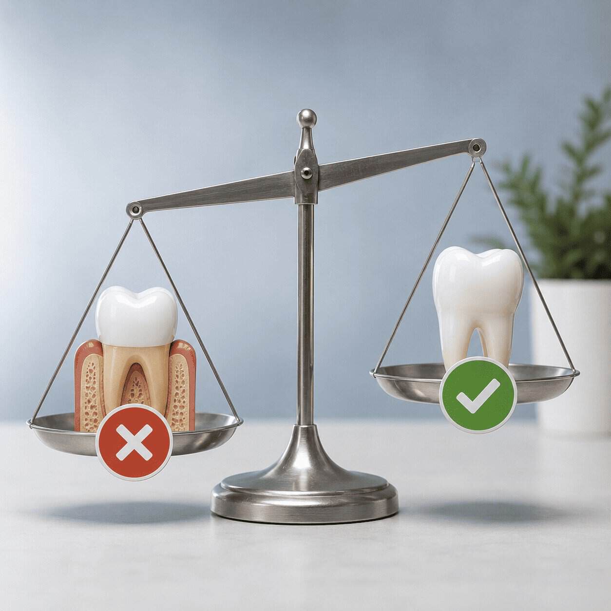 Illustration comparant une dent sous couronne douloureuse et une dent saine pour expliquer les idées reçues