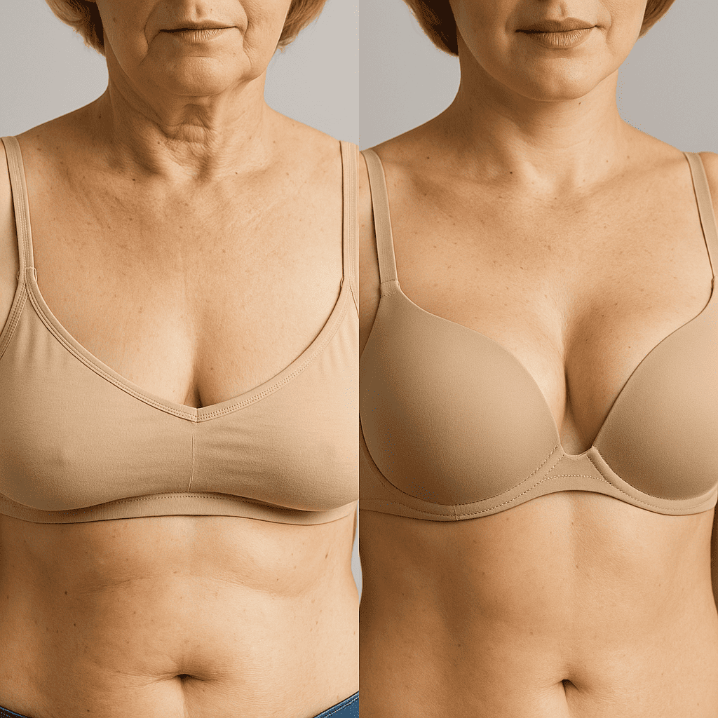 Avant et après augmentation mammaire chez une femme