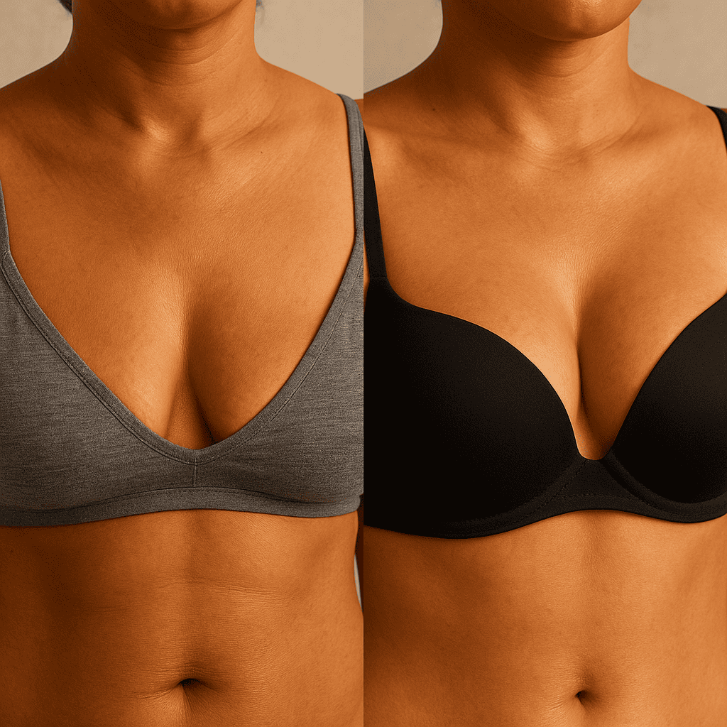 Comparatif avant et après augmentation mammaire avec résultat naturel