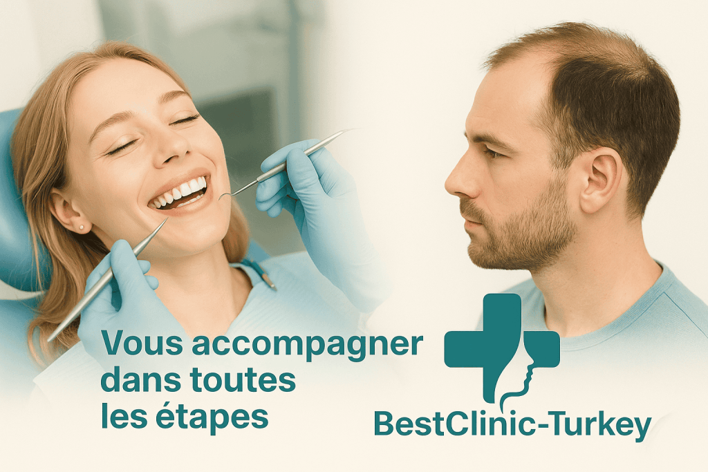 Image BestClinic-Turkey avec message “Vous accompagner dans toutes les étapes”.
