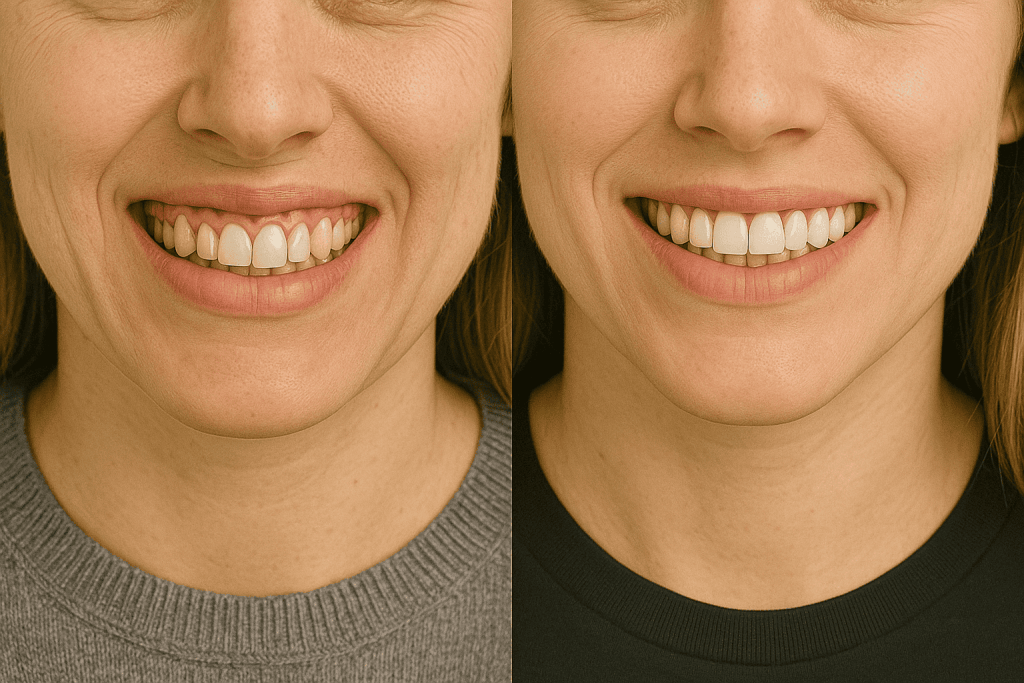 Risultati chirurgia estetica gengivale: foto ravvicinata di un sorriso armonioso dopo trattamento di rimodellamento dei tessuti gengivali