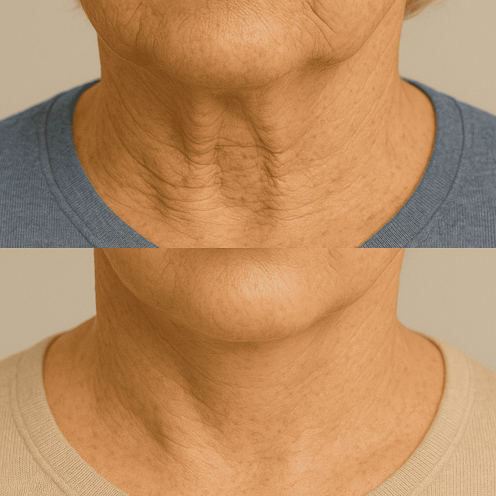 Foto prima e dopo lifting cervicale in Turchia: eliminazione rughe del collo e pelle in eccesso.