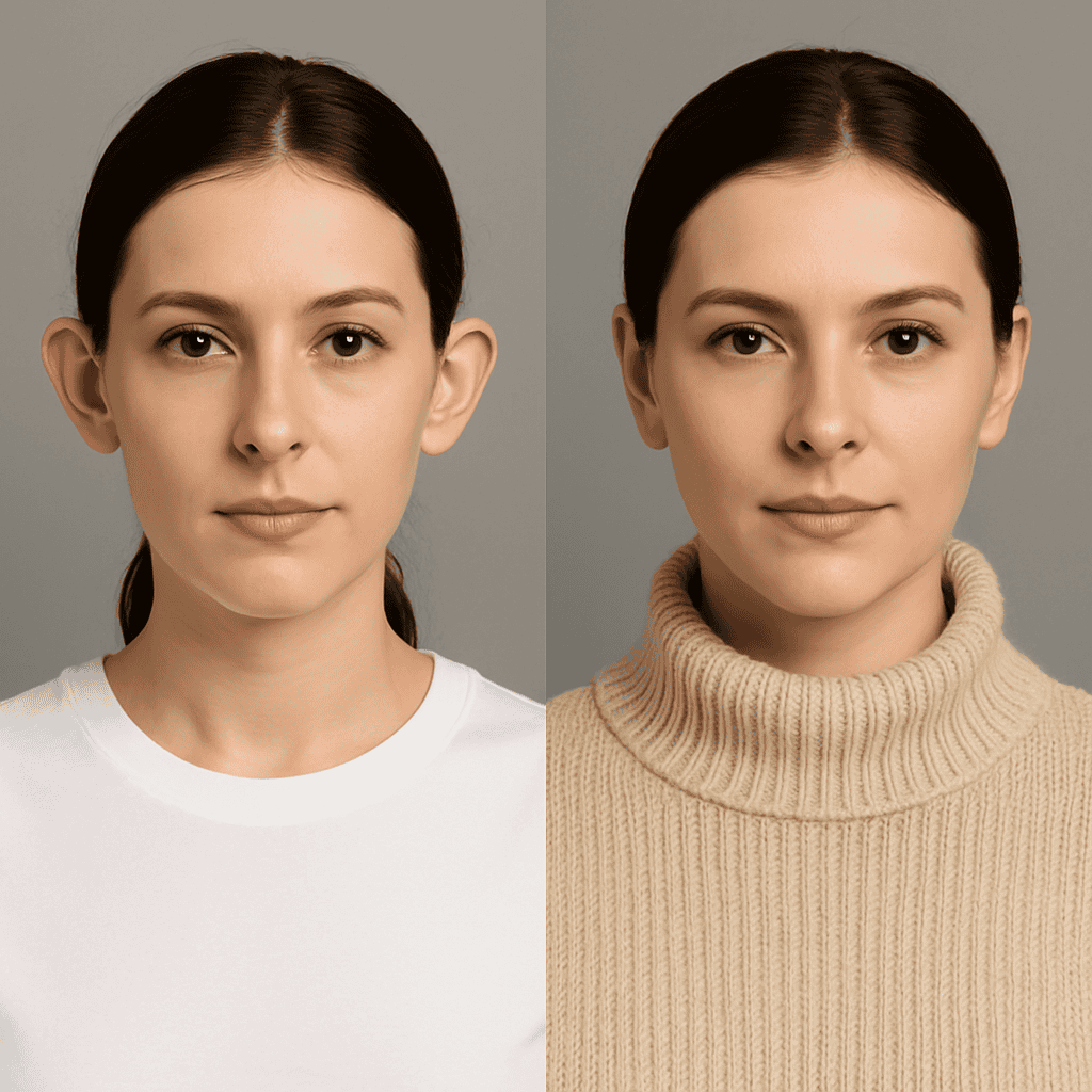 Confronto fotografico prima e dopo intervento di otoplastica bilaterale per estetica del viso